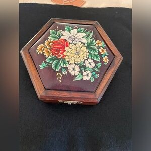 Vintage Leather top floral design wooden box